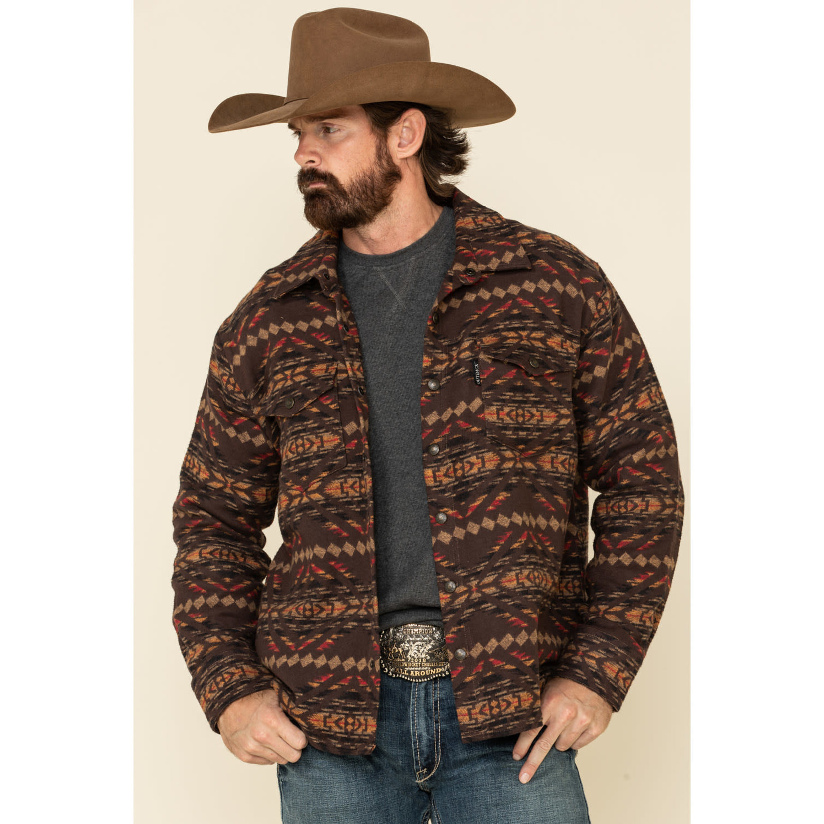 Outback Trading Co Autumn Aztec Print Long Sleeve Outland Button Down Shirt Jacket