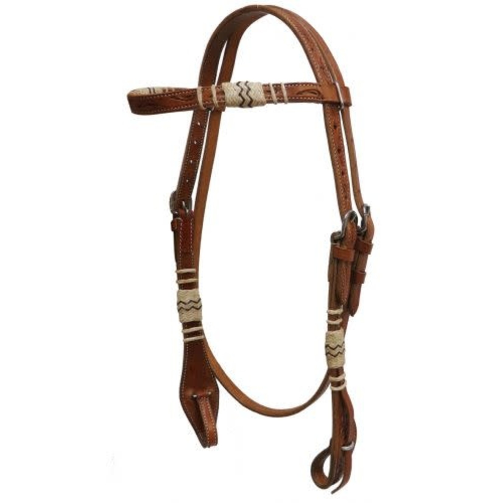Showman Double stitched floral tooled rawhide braided leather headstall with reins