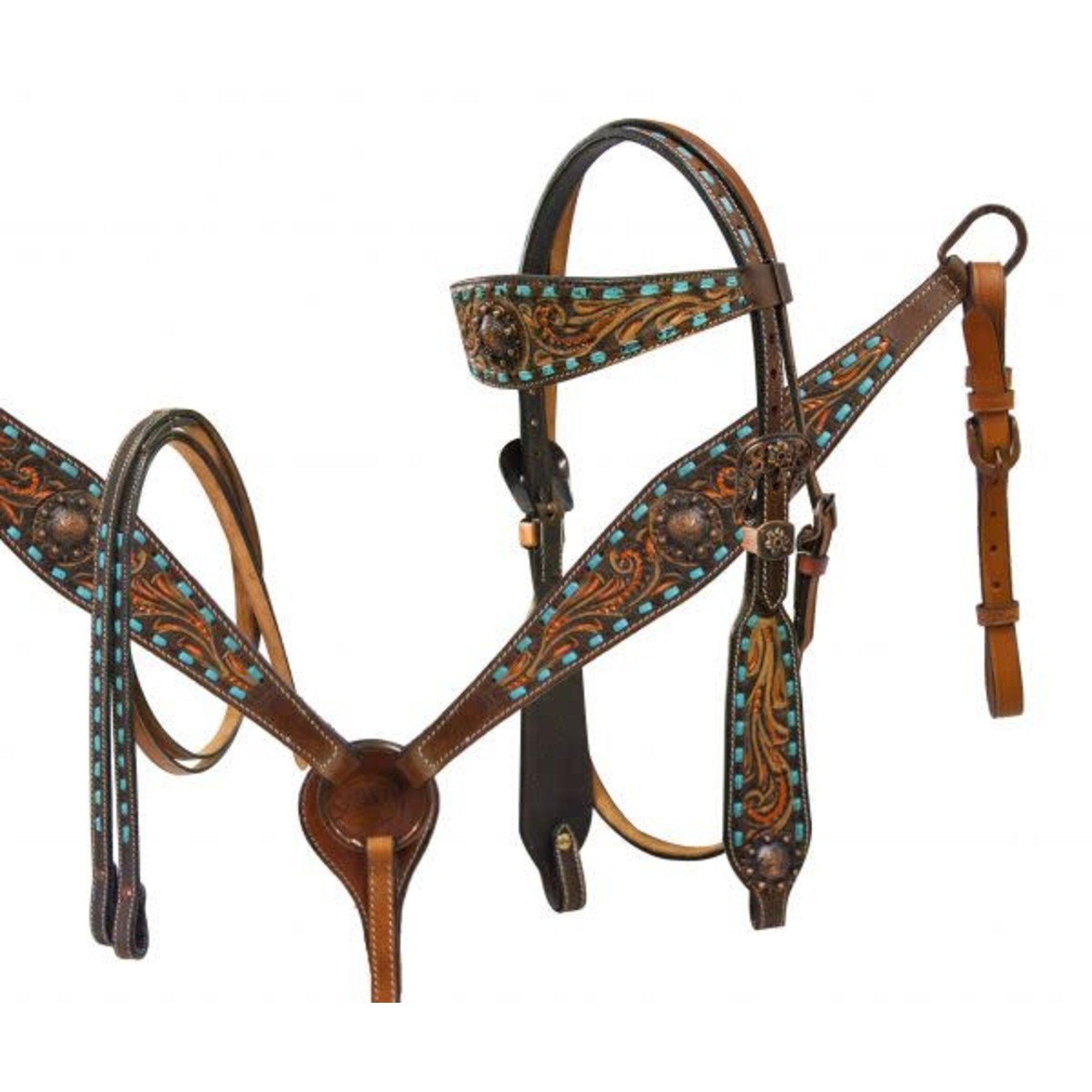 Showman Copper Painted Floral Tooled Western Tack Set
