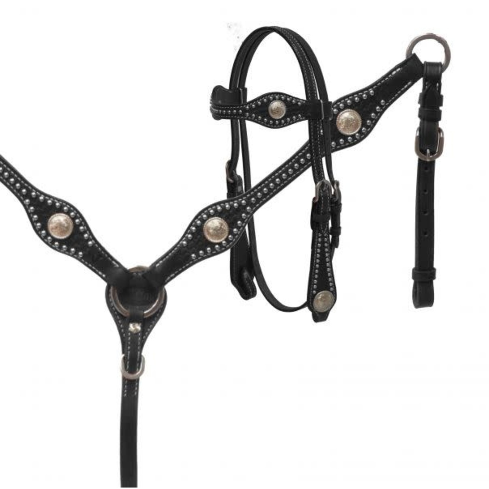 Showman Headstall and Breast Collar Set with Silver Dots & Conchos