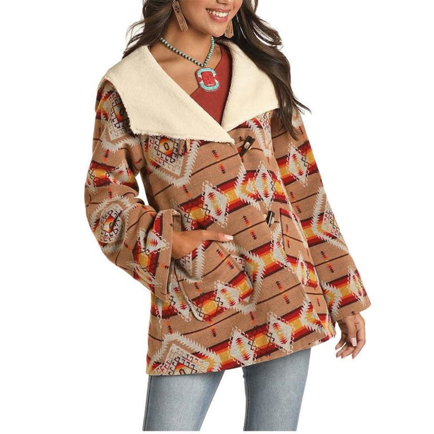 Powder River Outfitter Ladies Tan Aztec Cape Coat