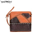Tooled Leather with Whip Stitch Detail Crossbody Purse