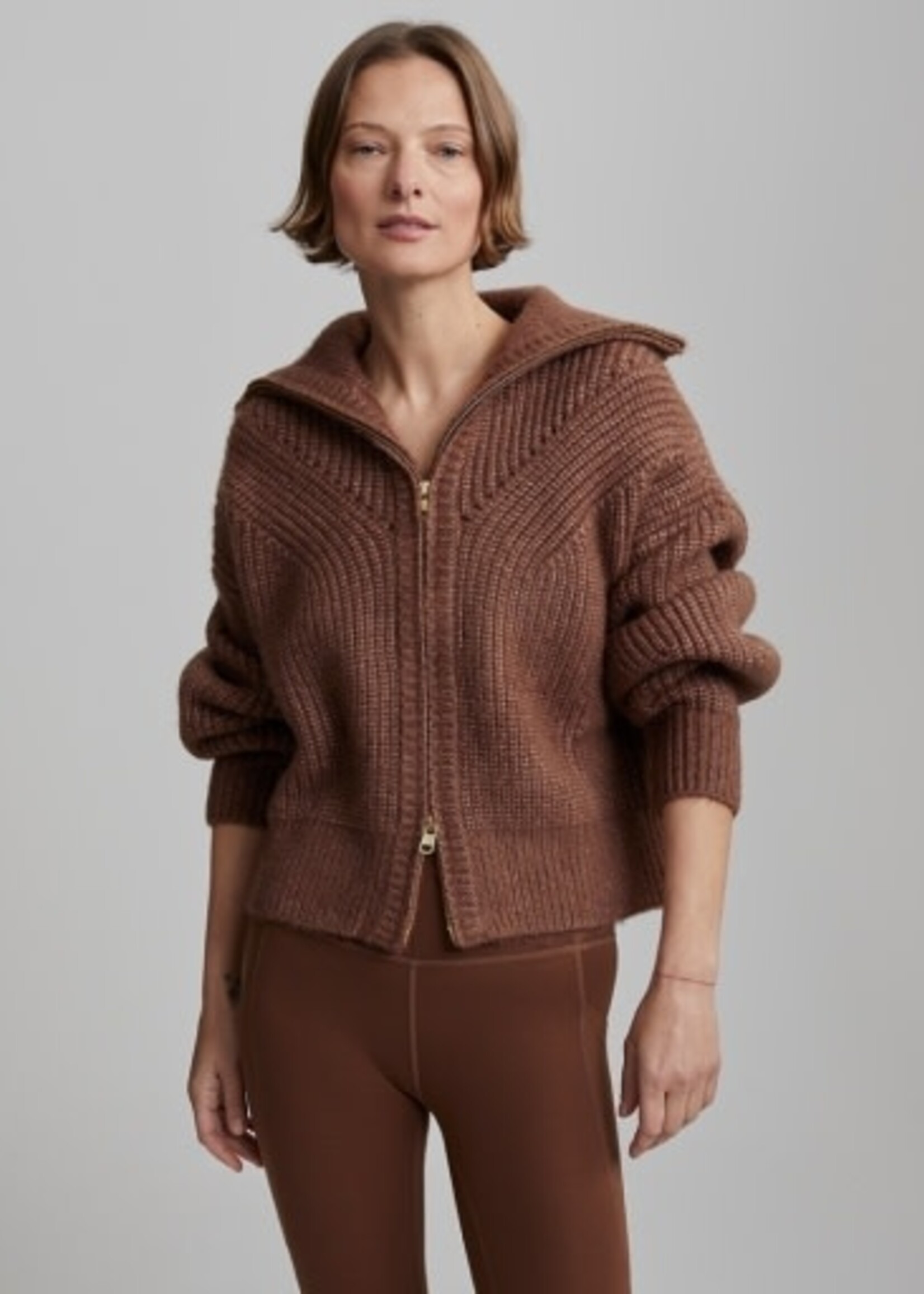 Varley Putney Knit Jacket- Cocoa Brown