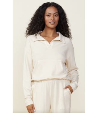 Monrow Supersoft Fleece Polo Sweatshirt- Off White