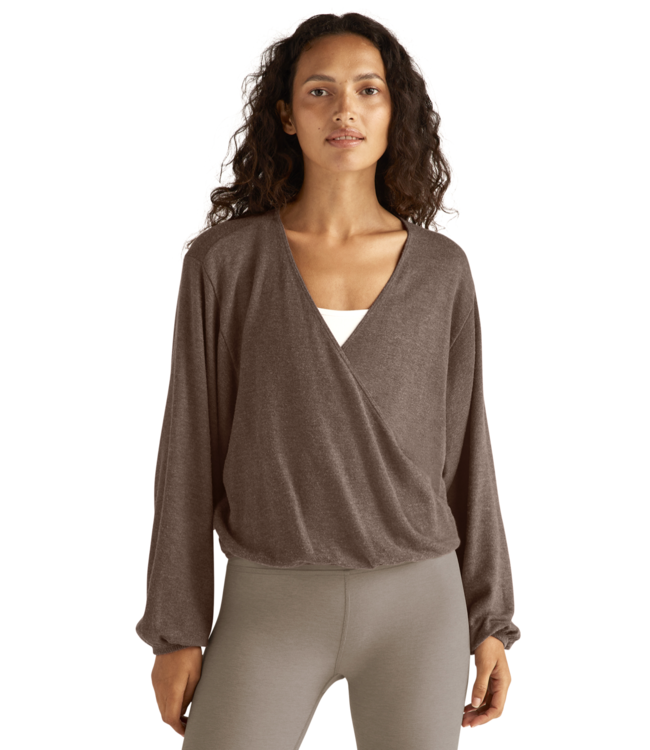 Beyond Yoga Wrapped Up Pullover- Heathered Truffle