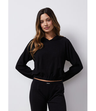 Monrow French Terry Crop Hoody- Black