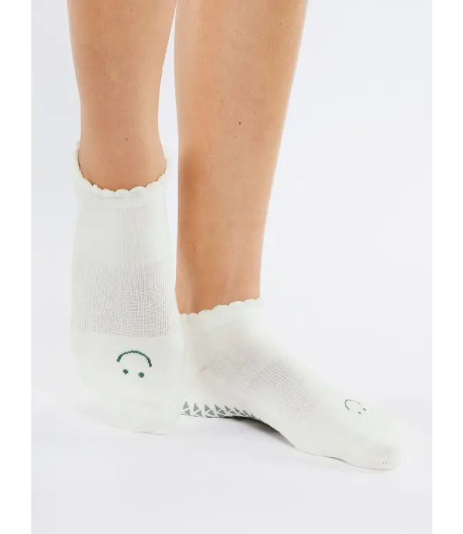 Happy Full Foot Grip Sock- Bone
