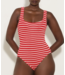 Hunza G Square Neck Stripe Swim- Red/White