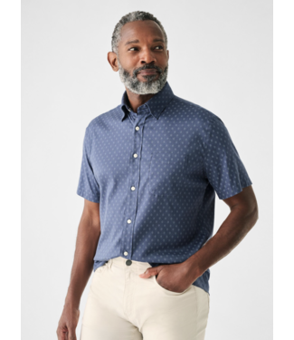 Faherty Brand ss movement shirt- navy dusk diamond print