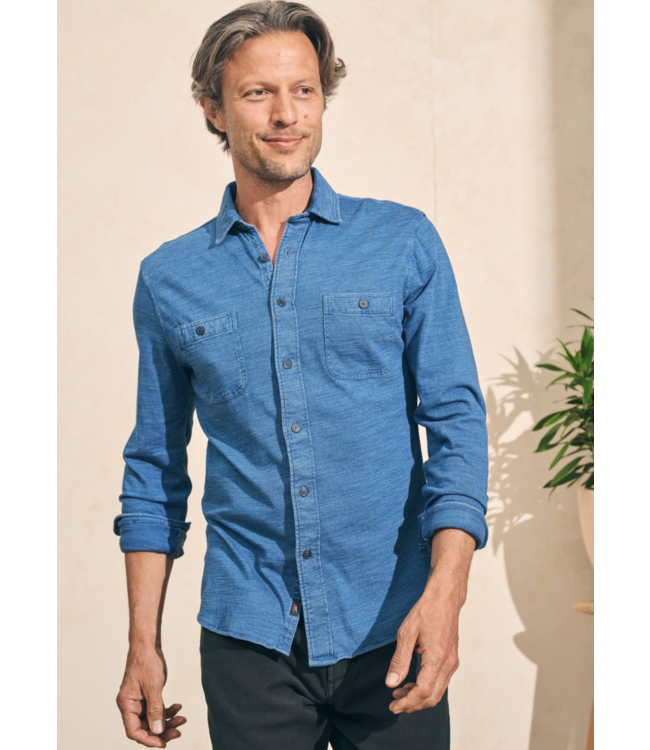 sunwashed knit shirt (double pocket)- medium indigo wash