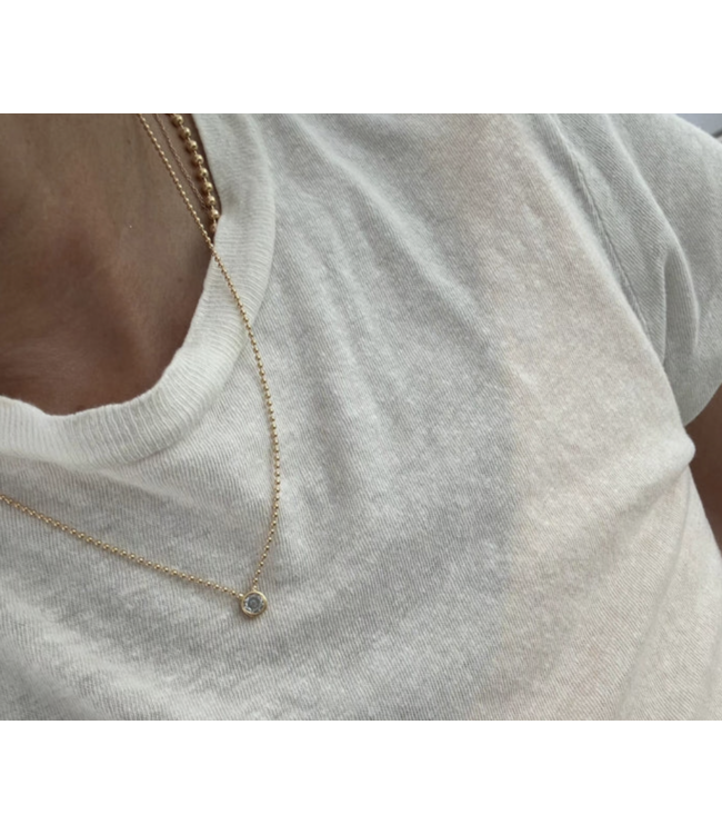 2MM Crystal Gold Ball Chain Necklace- Yellow Gold