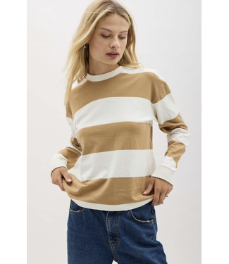 Richer Poorer Beefy Stripe Cotton Pullover- Khaki Stripe