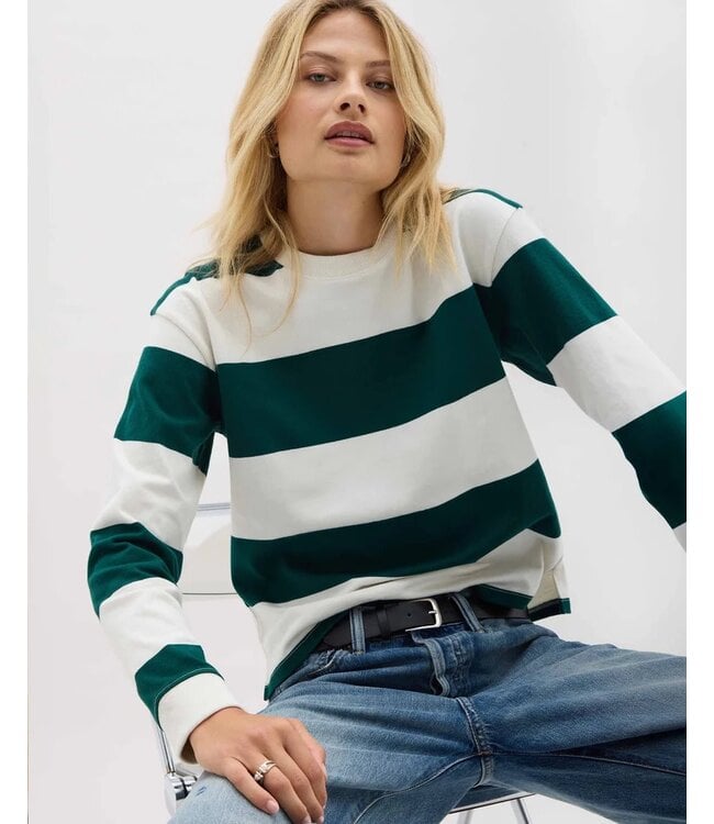 Beefy Stripe Cotton Pullover- Rainforest Rugby