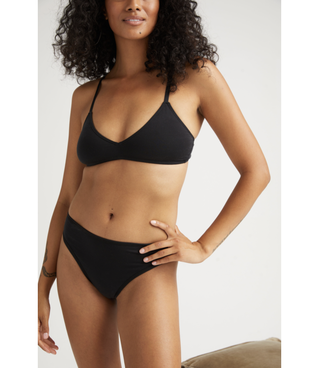 Stretch Lyocell Mid Rise Thong- Black