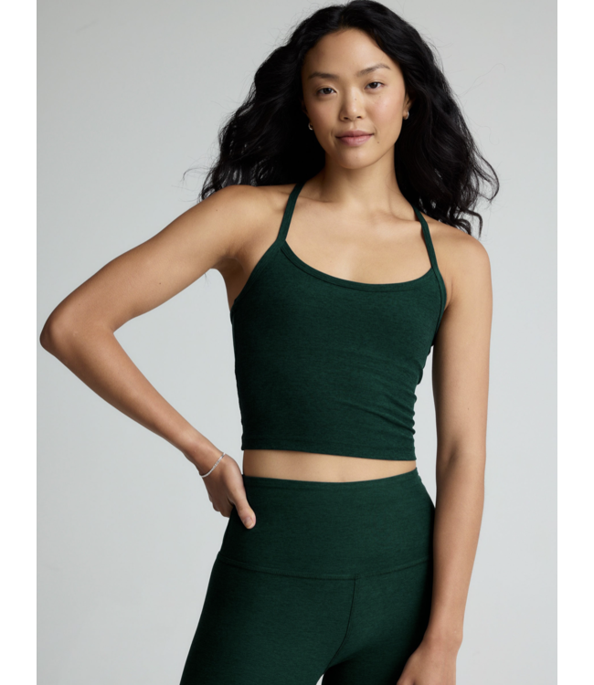 Spacedye Slim Racerback Cropped Tank- Dark Spruce Green Heather