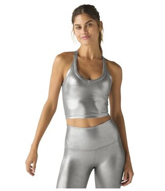 Beyond Yoga On The Up Cropped Tank- Liquid Silver