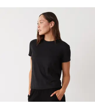 Monrow Textured Tri-Blend Basic Crew Neck Tee- Black
