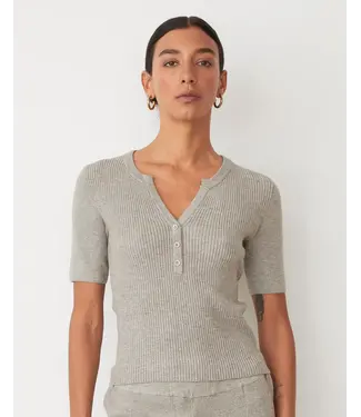Monrow Softknit Rib Waffle Henley- Heather Grey