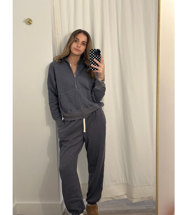 Teddy Fleece Relaxed Zip Up Hoodie- Vintage Black