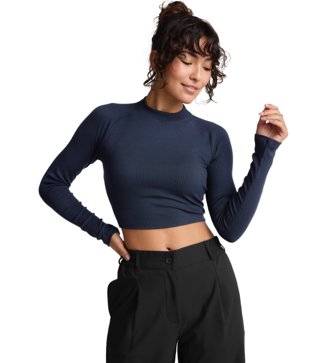 Contours Mock Neck Crop Top- Nocturnal Navy