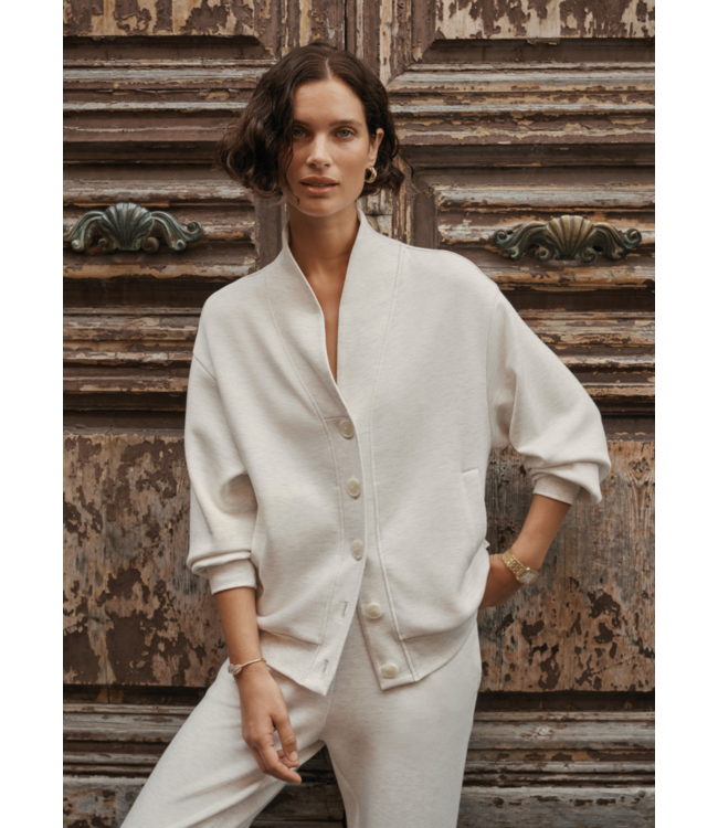 Celeste Button Through Sweat- Ivory Marl