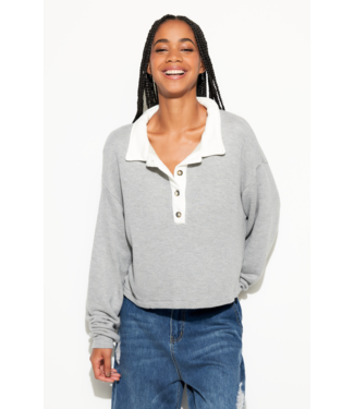 Spiritual Gangster Nichols Henley Sweatshirt- Heather Grey