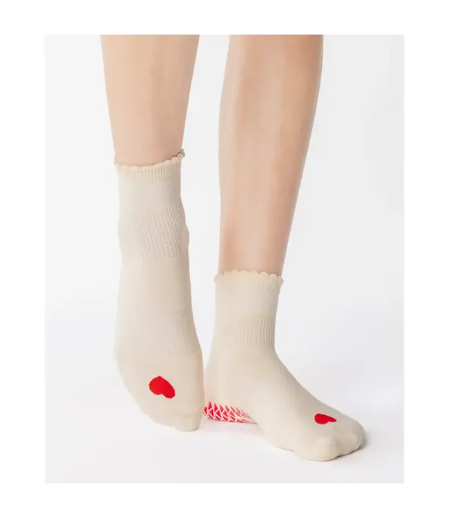 Love Ankle Grip Sock- Ivory