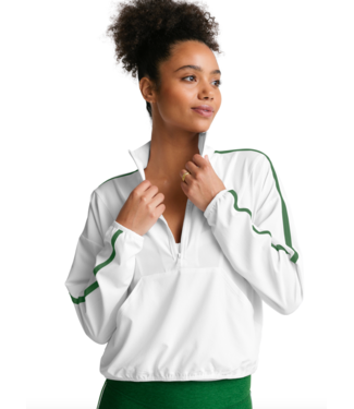 Beyond Yoga Contrast Half Zip Pullover- True White/Home Court Green