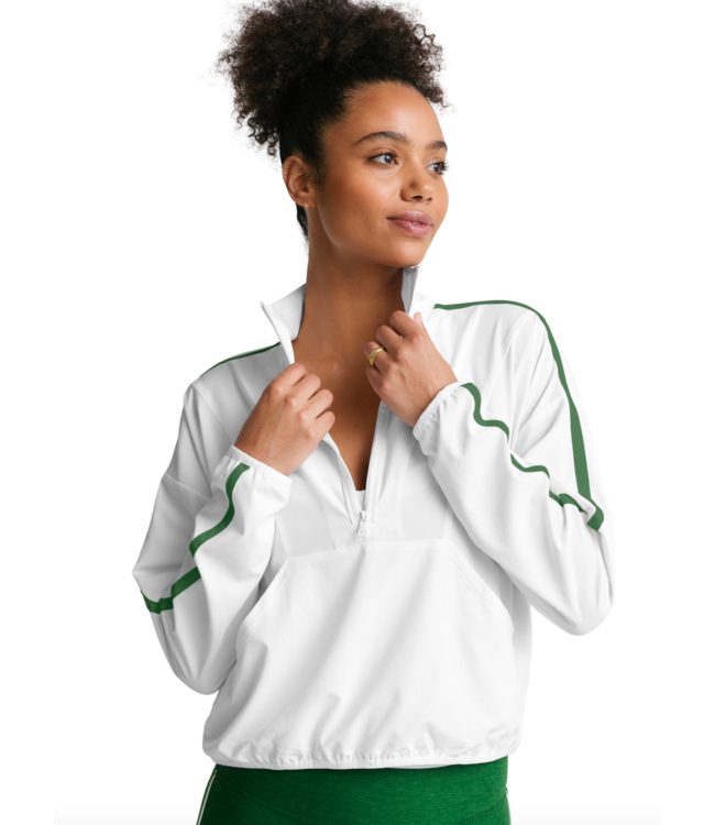 Contrast Half Zip Pullover- True White/Home Court Green