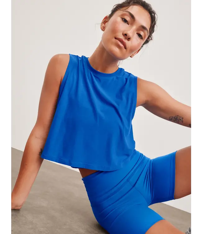 Featherweight Balance Cropped Tank- Court Blue Heather