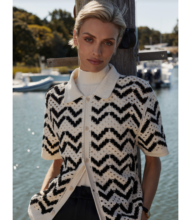Anais Crochet Polo Shirt- Birch