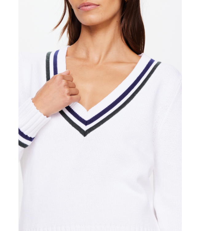 Sonny V Neck Knit Sweater- White