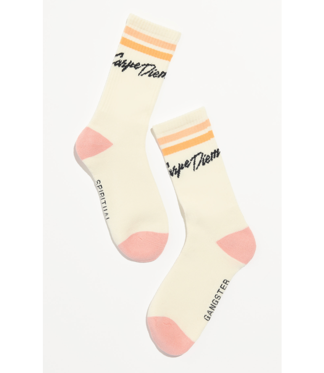 Carpe Diem Crew Sock- Canvas/Shell Pink