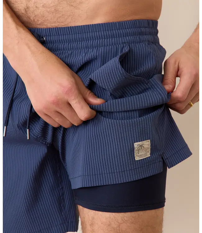 Lined Sport & Swim Short 6"- Navy/Blue Stripe