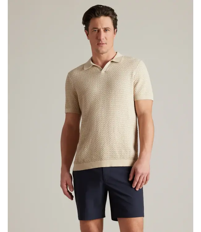 Johnny Collar Polo- Sandstone/White