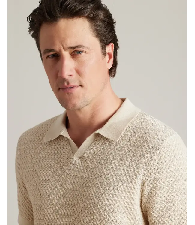 Johnny Collar Polo- Sandstone/White