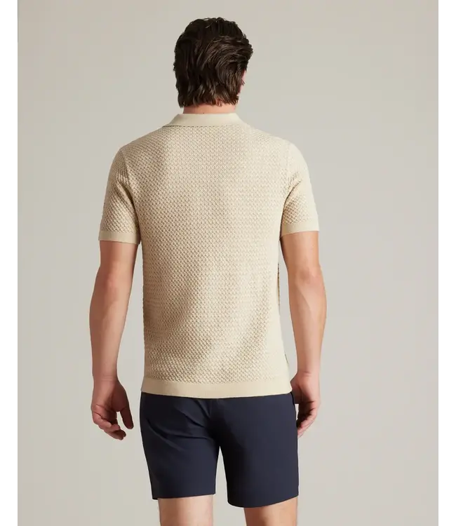 Johnny Collar Polo- Sandstone/White