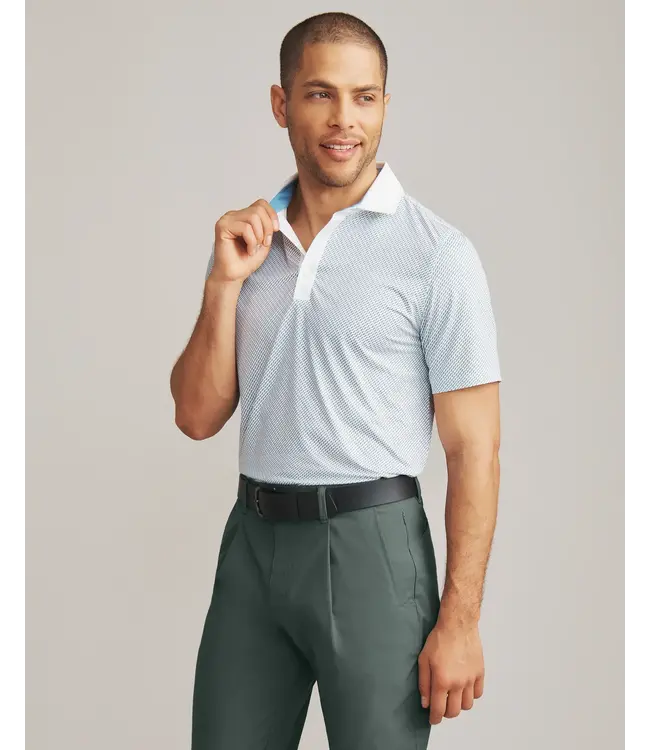 Golf Sport Polo Spread Collar- Tidal Green Wavy Stripe