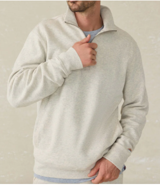 Faherty Brand High Standard Fleece Quarter Zip- Antique Ivory Heather