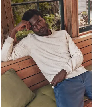 Marine Layer Corbet Quilted Crewneck- Dark Oat Heather