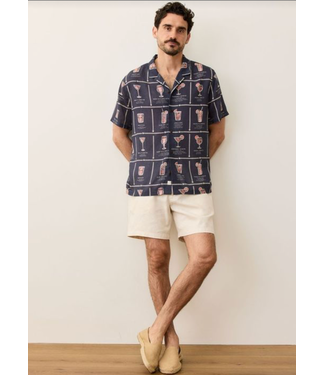 Marine Layer Archive Tencel Linen Resort Shirt- Navy Happy Hour Print