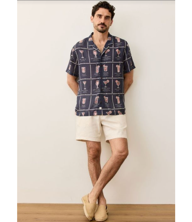 Archive Tencel Linen Resort Shirt- Navy Happy Hour Print