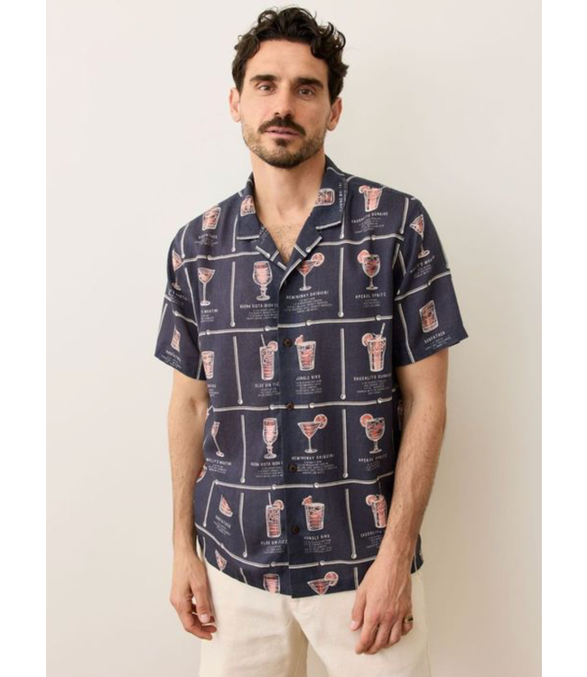 Archive Tencel Linen Resort Shirt- Navy Happy Hour Print
