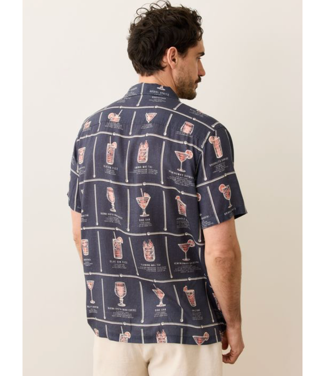 Archive Tencel Linen Resort Shirt- Navy Happy Hour Print
