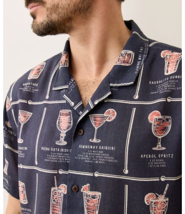 Archive Tencel Linen Resort Shirt- Navy Happy Hour Print