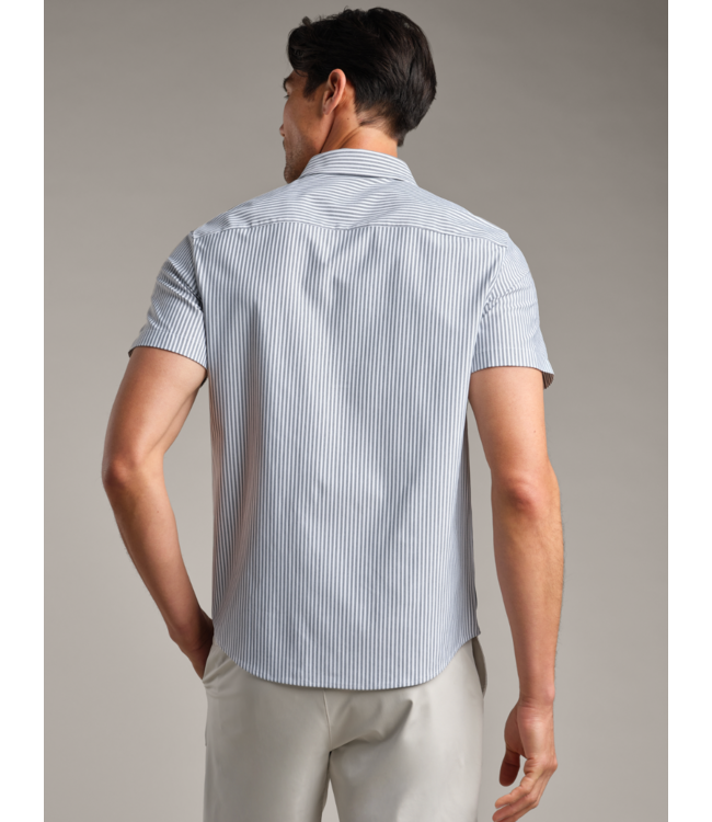 Commuter Short Sleeve Shirt- Dark Linen Wide Stripe