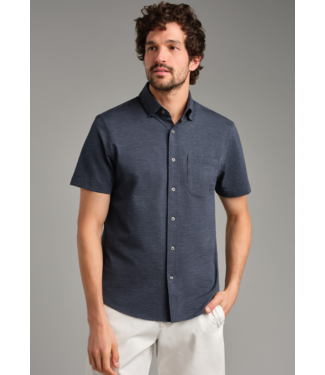 Rhone Apparel Commuter Seersucker Short Sleeve Button Down- Navy Chambray
