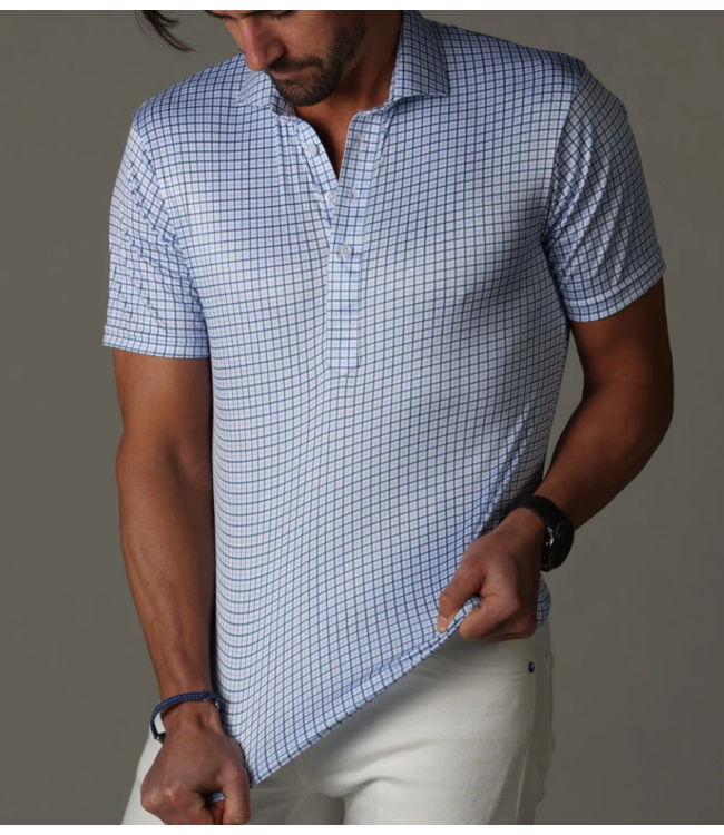 Semi Spread Collar Polo- Blue Tattersall