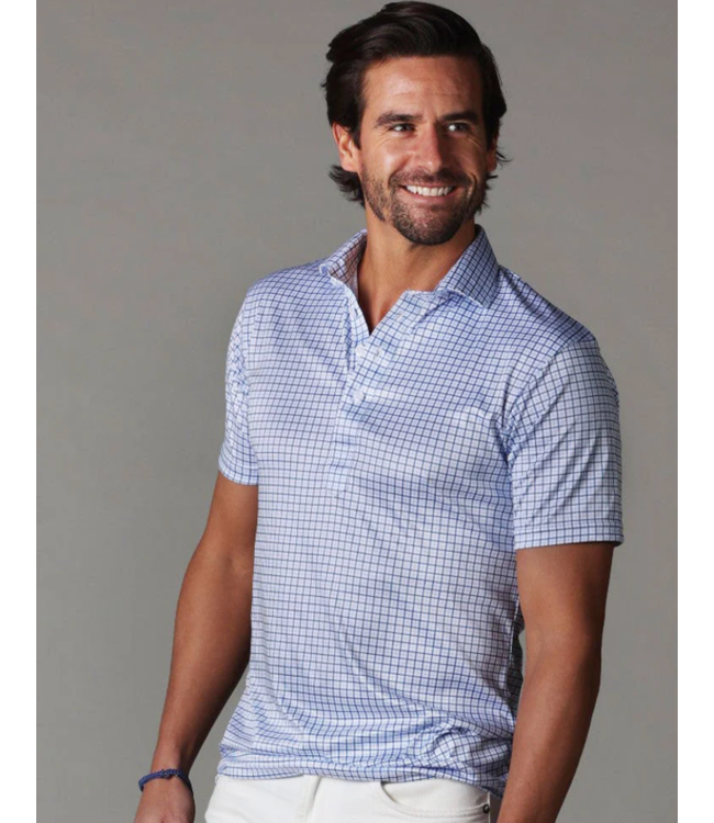 Semi Spread Collar Polo- Blue Tattersall