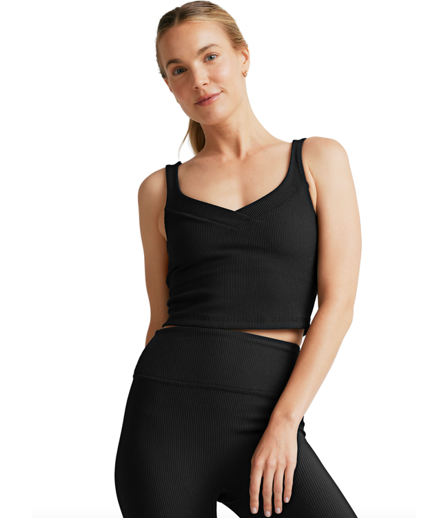 Impulse Ribbed Cropped Tank- Black Onyx